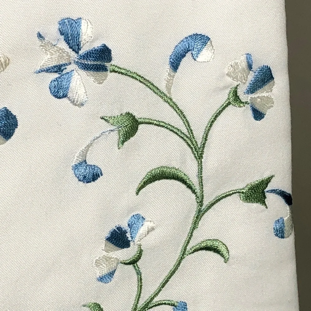 Violet Linen Elegante Pillow Cases Standard Size White- Blue Floral Embroidery